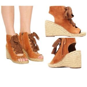 CHLOE Harper Suede Lace up Espadrille Wedge Sandals